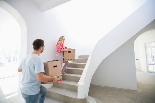 Household storage move with wrapped furniture and cartons